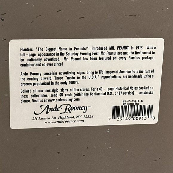 Vintage Mr. Peanut Porcelain (Enamel) Advertising Sign by Ande Rooney™️ - Picture 2 of 14
